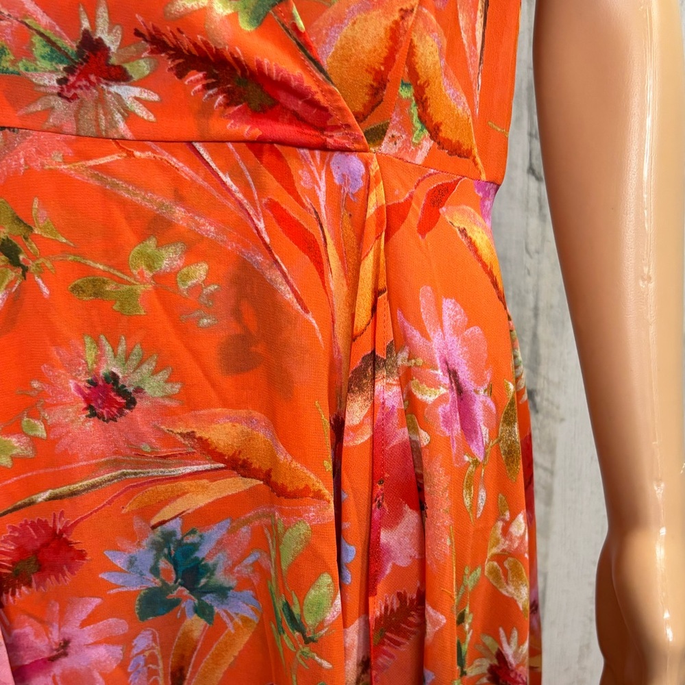 Calvin Klein Floral Orange Sleeveless High Low Maxi Dress - Picture 5 of 10